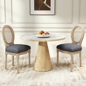 Conjunto de 2 cadeiras de sala de jantar (MESA NÃO INCLUIDA)- Cadeira de sala com medallão ao estilo Luís XVI - Madeira maciça esculpida, com acabamen