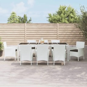 vidaXL 9 pcs conjunto de jantar p/ jardim c/ almofadões vime PE branco