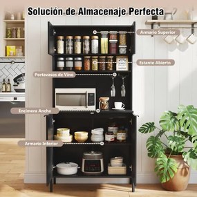 Armário multifuncional para cozinha com estação de carregamento 80 x 40 x 164 cm, garrafeira, portas e prateleira ajustável para sala de jantar e sala