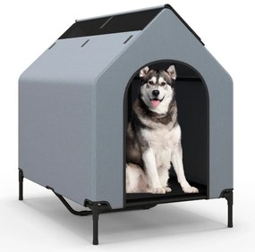 Casota 110 CM para cães de raça pequena com janelas ventiladas Cobertura amovível para interior/exterior Cinzento e Preto