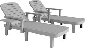 Outsunny Espreguiçadeira de Jardim com Mesa Lateral Acabamento Imitação Madeira Encosto 5 Posições Ajustáveis Cinza Claro | Aosom Portugal