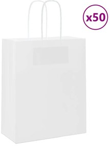 vidaXL Sacos de papel 50 unid com alças branco 18x8x22 cm