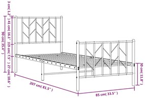 Estrutura de cama com cabeceira e pés 80x200 cm metal preto