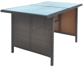 6 pcs conjunto jantar exterior com almofadões vime PE castanho