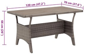 Mesa de jardim 120x70x66 cm vime PE cinzento