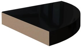 Prateleiras canto suspensas 2 pcs 25x25x3,8cm MDF preto brilh.