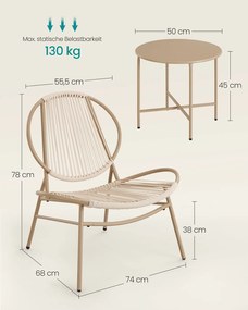 Conjunto de móveis de Jardim com mesa e 2 cadeiras castanho camel