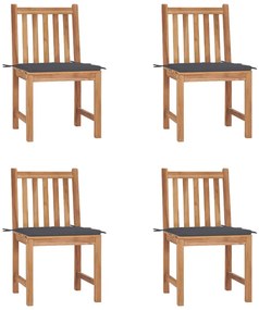 vidaXL Cadeiras de jardim c/ almofadões 4 pcs madeira de teca maciça