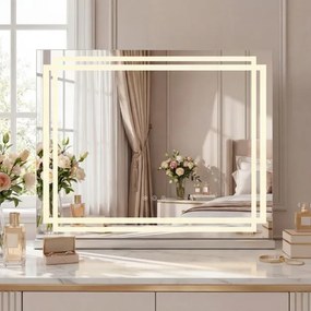 Espelho de maquilhagem com luz, 58 x 46 cm com 3 modos de iluminação regulável e controlo tátil inteligente Branco