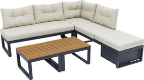 Conjunto de móveis de jardim com encostos reguláveis e função de espreguiçadeira, arrumação escondida, para terraço, varanda e jardim, Bege| AOSOM Portugal