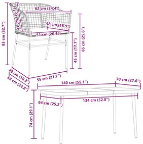 Conjunto de jantar jardim 5 peças almofadas vidro vime PE preto