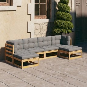 vidaXL 6 pcs conjunto lounge de jardim c/ almofadões pinho maciço