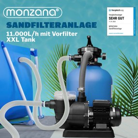 Sistema de filtragem de areia Piscinas 13200 l/h com pré-filtro e depósito XXL azul / preto
