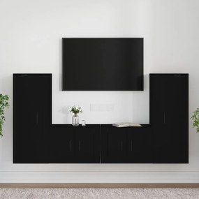 vidaXL Conjunto móveis de TV 4 pcs madeira processada preto