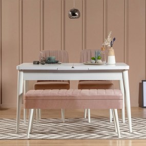 Conjunto de Mesa de Jantar Extensível Vina – Branco Pedra – Mesa: 129x