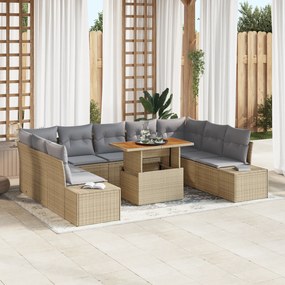 Conjunto de Sofá de Jardim de 10 Peças com Almofadas Bege Rattan Polié
