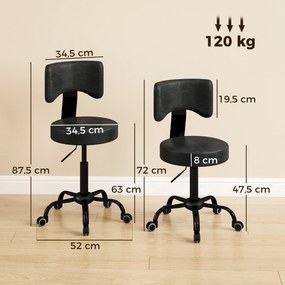 Banco de trabalho com Rodas, 34,5 x 34,5 x 87,5 cm, Altura Regulável, Preto
