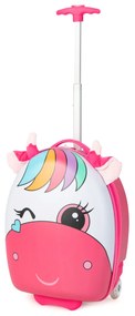 Mala viagem para crianças unicórnio mala de cabine rígida 2 rodas piscantes 2 camadas alça telescópica 33 x 22 x 45 cm Rosa