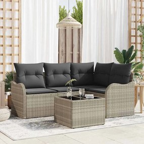 Conjunto de Sofá de Jardim vidaXL de 5 Peças com Almofadas em Rattan Poliéster Cinza
