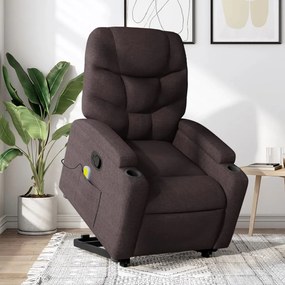 vidaXL Poltrona massagens reclinável elevatória tecido castanho-escuro