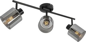Candeeiro de teto com focos ajustáveis preto com vidro fumê 3 luzes - Laura
