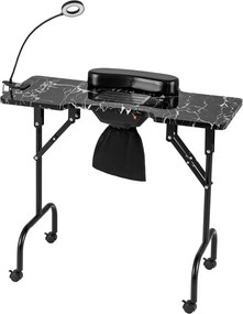Mesa de manicure dobrável com aspirador de pó elétrico Luz LED 4 rodas com travão 90 x 40 x 77 cm Preta