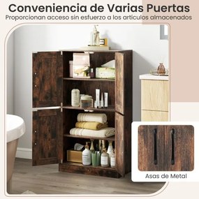 Armário de arrumação 60 x 30 x 110 cm, Despensa de cozinha, casa de banho, sala estar com portas e prateleiras ajustáveis Castanho