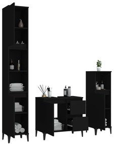 3 pcs conjunto móveis casa de banho derivados de madeira preto