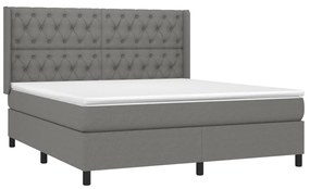 Cama box spring c/ colchão e LED 160x200 cm tecido cinza-escuro