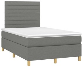 Cama box spring c/ colchão e LED 120x190 cm tecido cinza-escuro