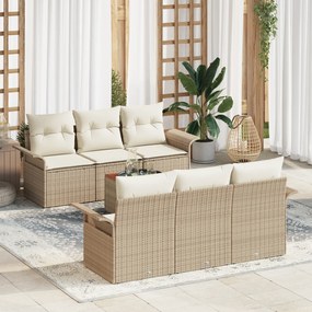 Conjunto de Sofás de Jardim vidaXL de 7 Peças com Almofadas Bege Poliéster Acácia