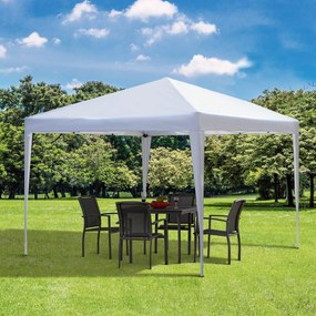 Tenda Dobrável Pop Up 2,95x2,95 cm com Bolsa de Transporte Altura Ajustável Anti-UV e Impermeável para Terraço Pátio Branco Prateado